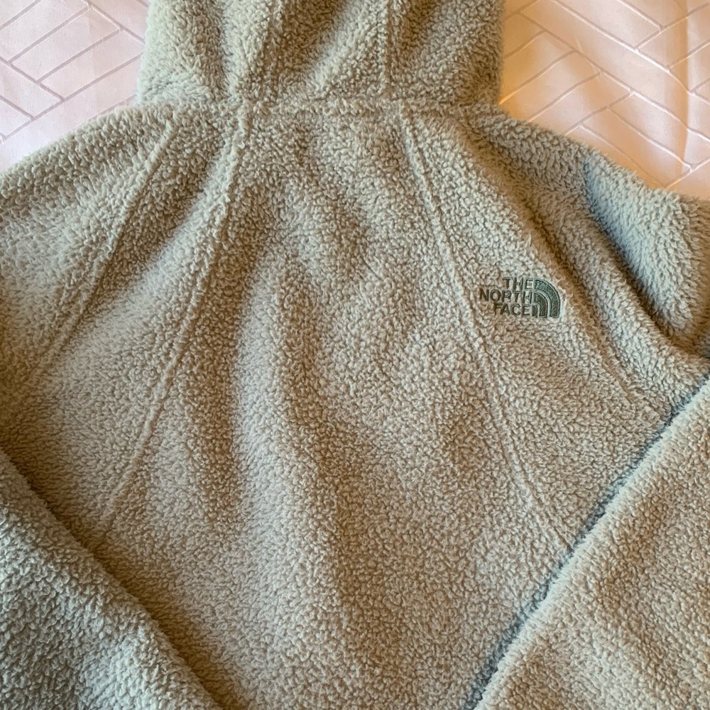 AUTHENTIC North Face pullover fleece hooded Sage mint green pockets coat sweater - Picture 1 of 9